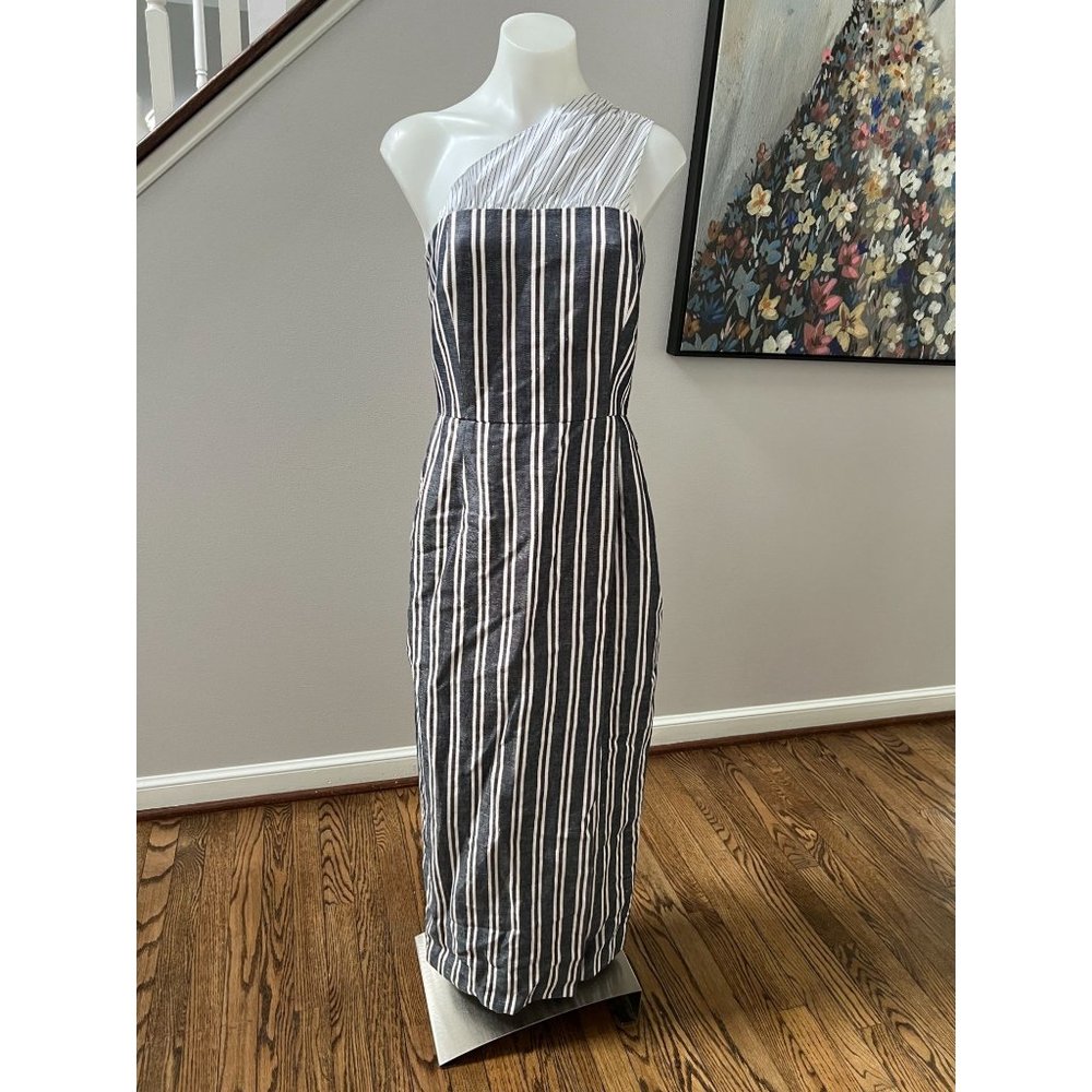 SUNO One Shoulder Striped Linen Maxi Dress Size 4